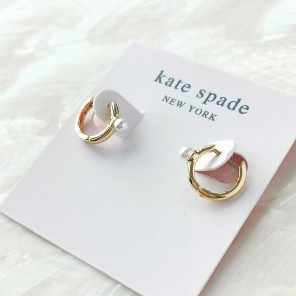 Kate Spade • Tiny Twinkles Gold Pearl mini hoop earrings - Picture 2 of 3